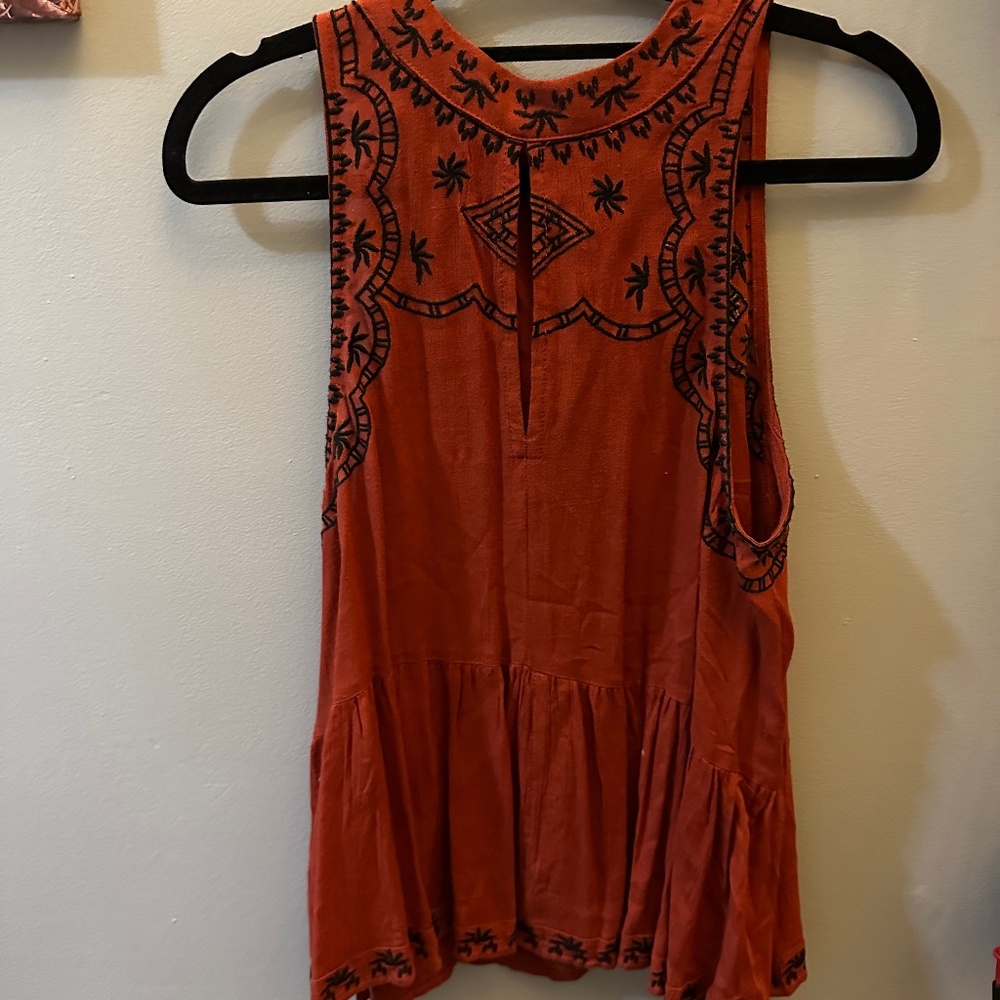 Bohemian burnt orange tank top with embroidery